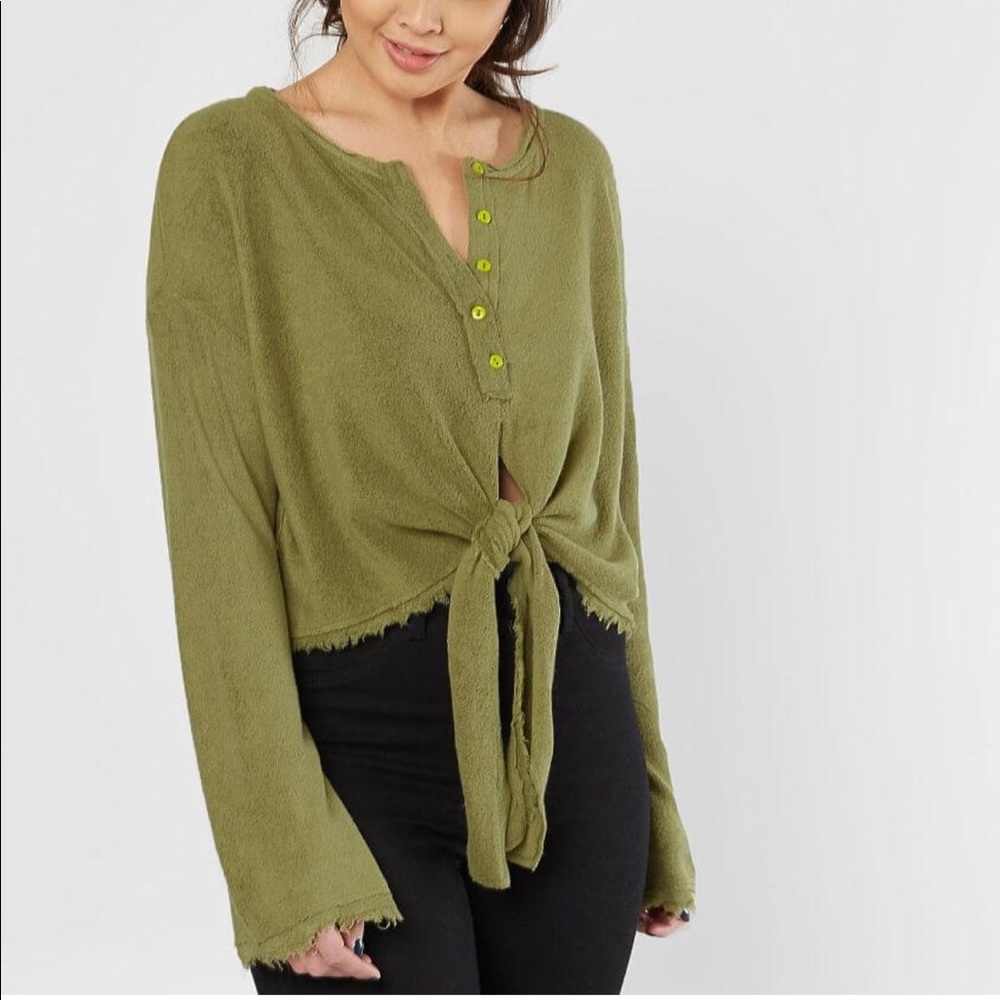 Free People Emma’s Henley Raw Hem Dirty Martini - Picture 3 of 5